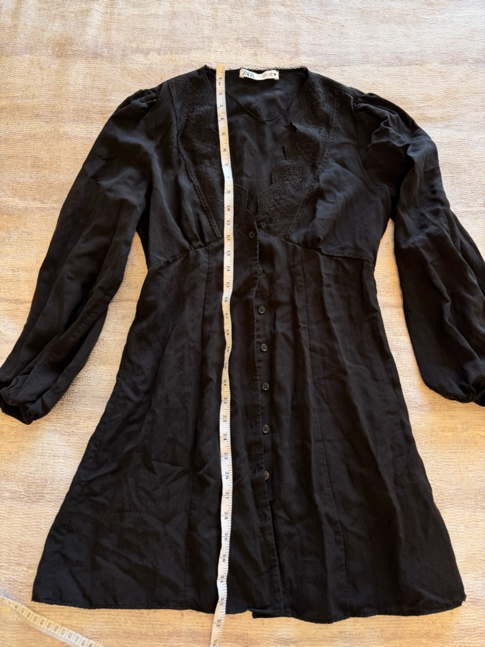 Zara Black Lace-Trim Button-Front Tunic Dress, Size S - Picture 8 of 10